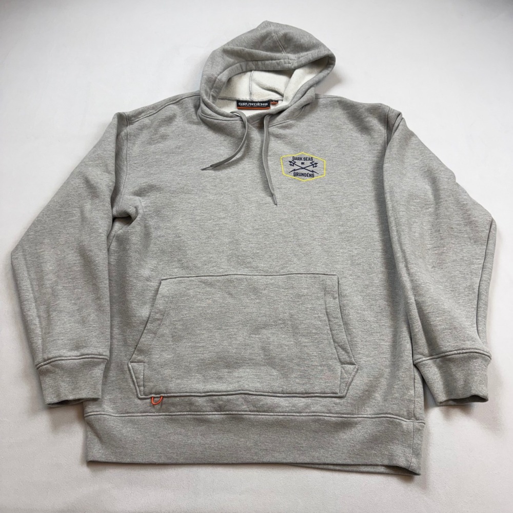 Grundens X Dark Seas Hoodie Mens LG Gray Defenders of the Deep Fishing Pullover